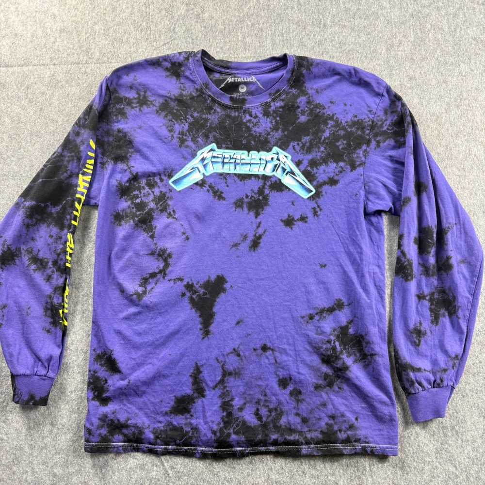 Metallica Ride the Lightning Purple Tie Dye Long Sleeve Shirt Mens Medium 2019